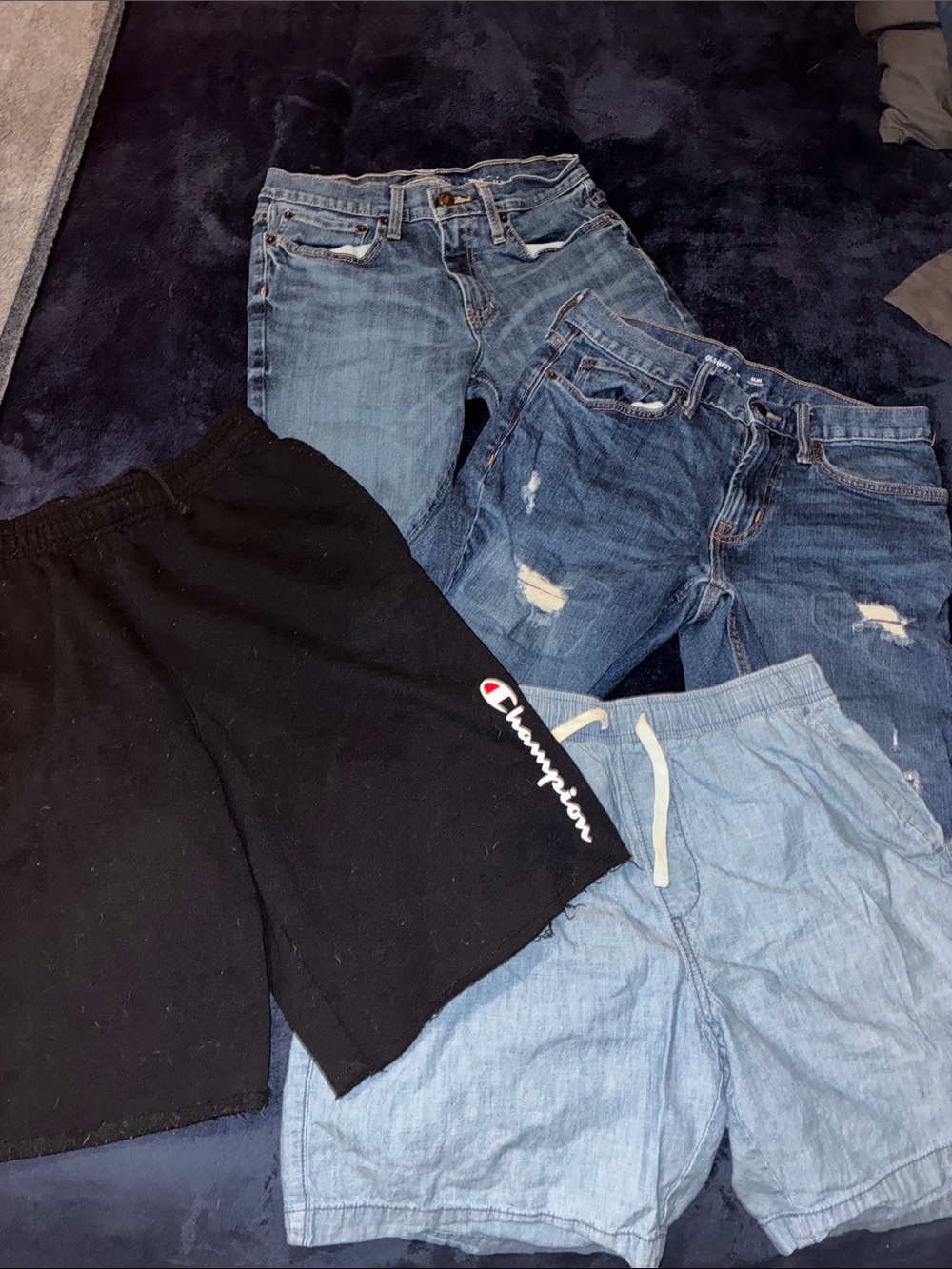 4 piece bundle Champion Black Logo Shorts + 3 Denim Bottoms Bundle